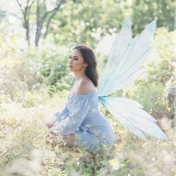 Lulus Pure Serenity Off-the-Shoulder Mini Dress Blue Sz Small Balloon Sleeves - Picture 2 of 13